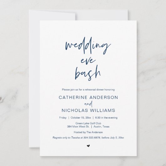 結婚のリハーサルディナー、イブbashお祝いInv 招待状 (正面)