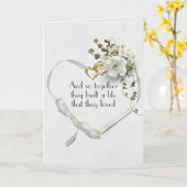 結婚のリボンおよび金ゴールドハートリングや輪 カード (黄色い花)