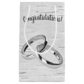 結婚のリングや輪オンホワイト樺の木 スモールペーパーバッグ (正面)