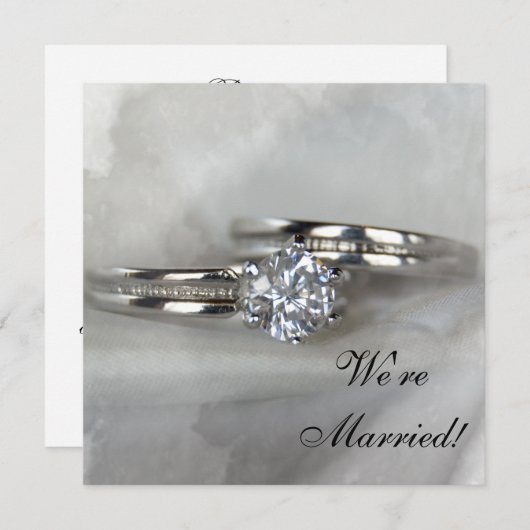 結婚のリングや輪オン灰色たった今結婚しました 案内状 (正面/裏面)