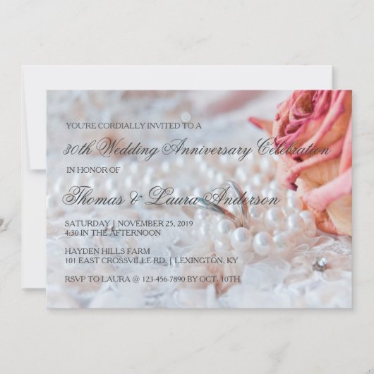 結婚のリングや輪真珠30周年結婚を祝う 招待状 (正面)