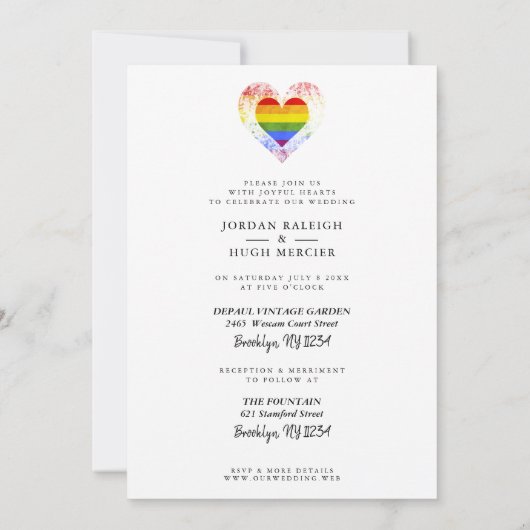 結婚のレインボーハートLGBT婚約したカップル写真 招待状 (裏面)