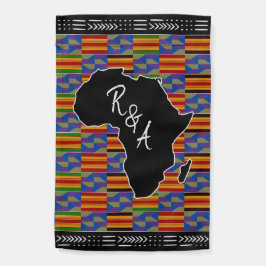 結婚のロゴとイニシャルAfrica Kente Mud Cloth ガーデンフラッグ