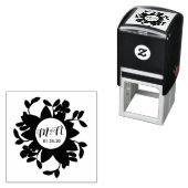 結婚のロゴ緑のフローラオーナメント円形セル セルフインキングスタンプ (インサイチュ)