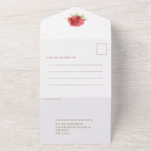 結婚のワラタ花の水の色のフォトミールRSVP オールインワン招待状 (外側)