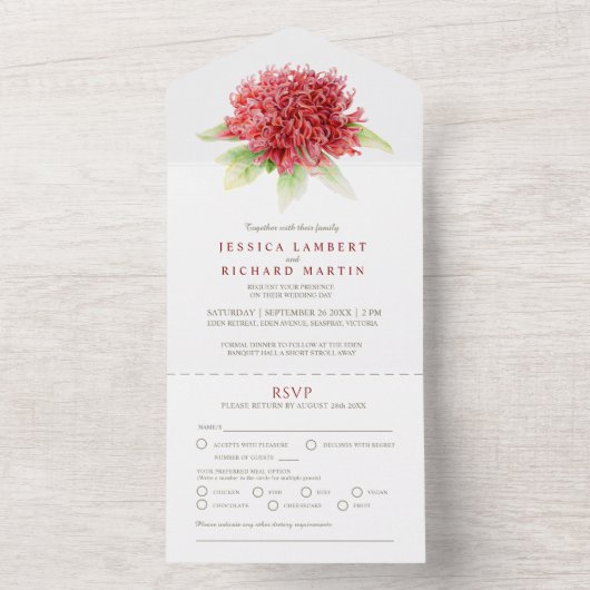 結婚のワラタ花の水の色のフォトミールRSVP オールインワン招待状 (内側)