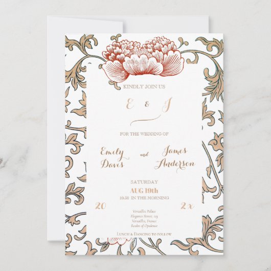 結婚のヴィンテージフローラオーナメントバイオーウェンクラシック 招待状 (正面)