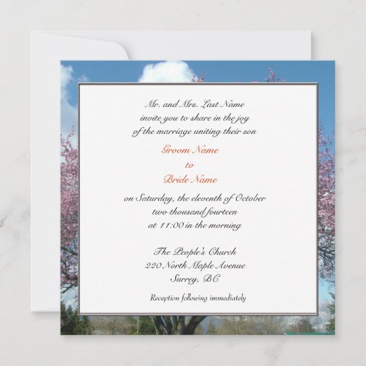 結婚の両親の招待さくらんぼツリー 招待状 (正面)