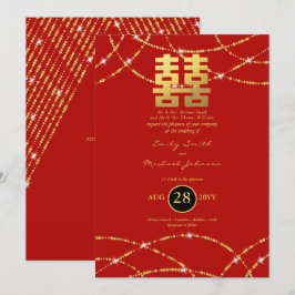 結婚の中国の金ゴールドが二重の幸福に 招待状