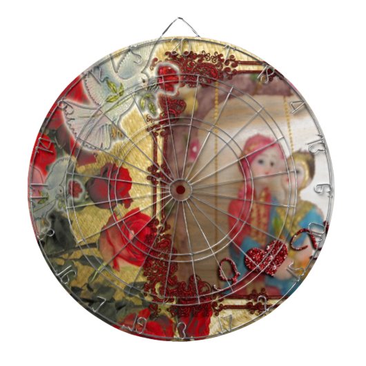 結婚の人形ポートレートグラフィックアートプリント ダーツボード (正面)