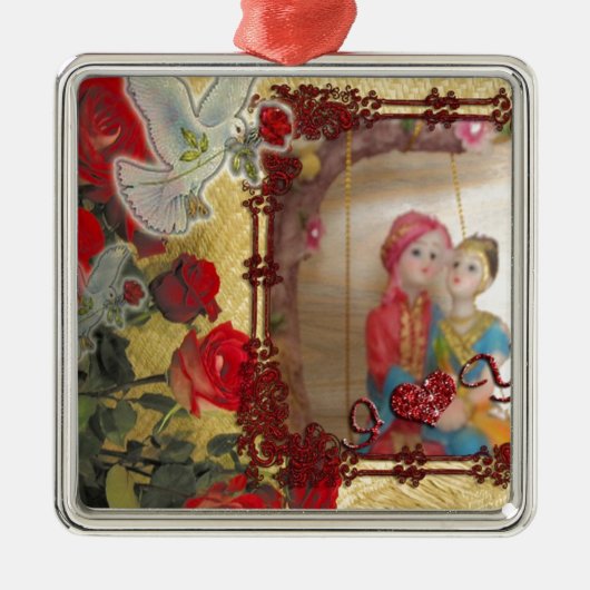 結婚の人形ポートレートグラフィックアートプリント メタルオーナメント (正面)