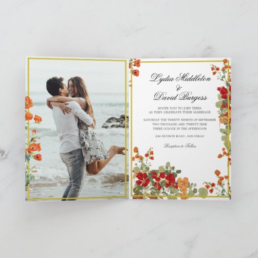 結婚の写エレガント真フローラ秋 招待状 (内部)