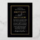 結婚の写モダンエレガント真白黒金ゴールド 箔招待状 (正面)