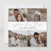 結婚の写モダン数々の真タイポグラフィ金ゴールドスクリプト セーブザデート (正面)