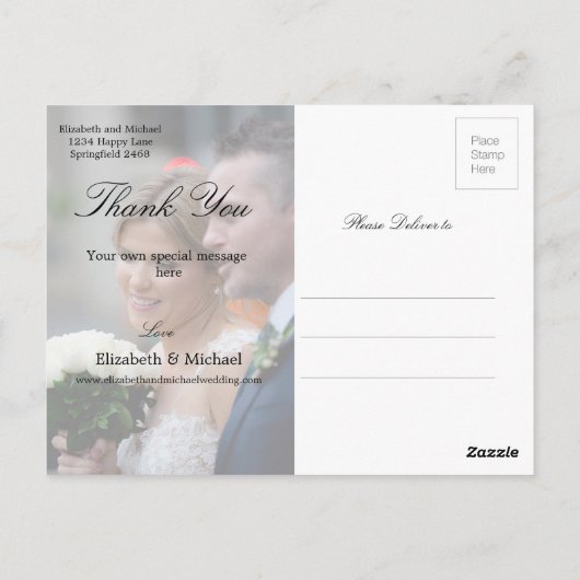 結婚の写真ありがとうごエレガントざモダンう ポストカード (裏面)