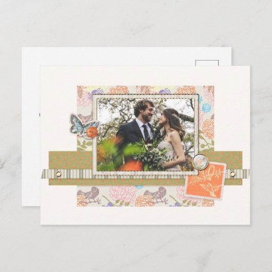 結婚の写真ありがとうヴィンテージEphemera Collage ポストカード (正面/裏面)