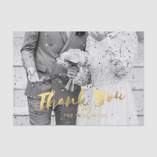 結婚の写真ありがとう金ゴールドスクリプトティッシュペーパー 薄葉紙 (正面)