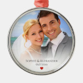 結婚の写真と日付のオーナメント メタルオーナメント (正面)