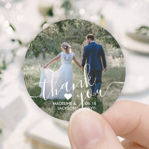結婚の写真と白エレガント文字ありがとう ラウンドシール