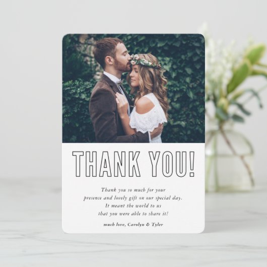 結婚の写真の概モダン要ミニマル サンキューカード (スタンド正面)