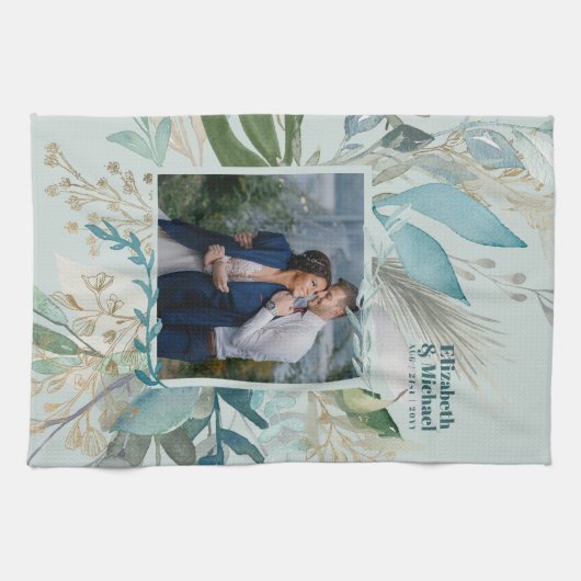 結婚の写真ギフトGREENERYモダンカスタムシック キッチンタオル (横)