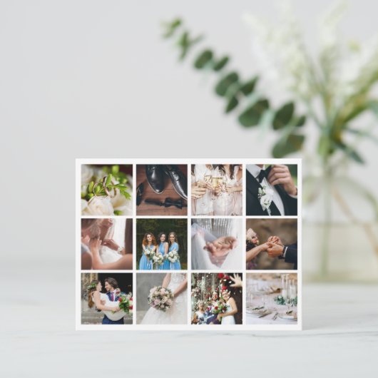 結婚の写真コラージュにモダンおエレガント礼 案内ポストカード (スタンド正面)