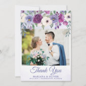 結婚の写真サンキューカード紫明るい赤紫色フローラ 招待状 (正面)