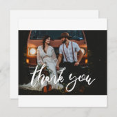 結婚の写真シックなモダン手書き四角 サンキューカード (正面/裏面)