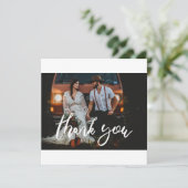 結婚の写真シックなモダン手書き四角 サンキューカード (スタンド正面)