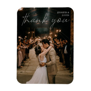 結婚の写真シックなモダン手書き感謝 マグネット