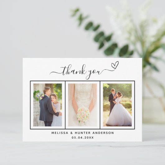 結婚の写真ハートシンプルスクリプトエレガント サンキューカード (スタンド正面)