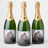 結婚の写真バラ金ゴールドグリッターDark スパークリングワインラベル (ボトル)