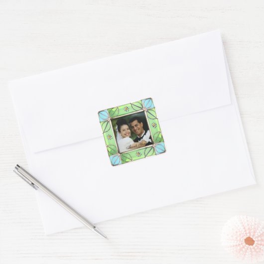 結婚の写真フレームありがとうご注意 スクエアシール (封筒)