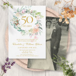 結婚の写真フローラガーランド50周年記念 招待状<br><div class="desc">繊細な水彩のフローラグリーンガーランドを備えたかわいらしこの植物学50周年結婚の招待は、特別な記念詳細と一緒にパーソナライズされたすることができる。あなたの写真お気に入りのを逆結婚にする。Thisisnomeによる設計©</div>