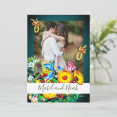 結婚の写真フローラビーズエメラルド金ゴールドエコ 招待状 (スタンド正面)