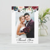 結婚の写真ブルゴーニュ青い水色フローラ サンキューカード (スタンド正面)