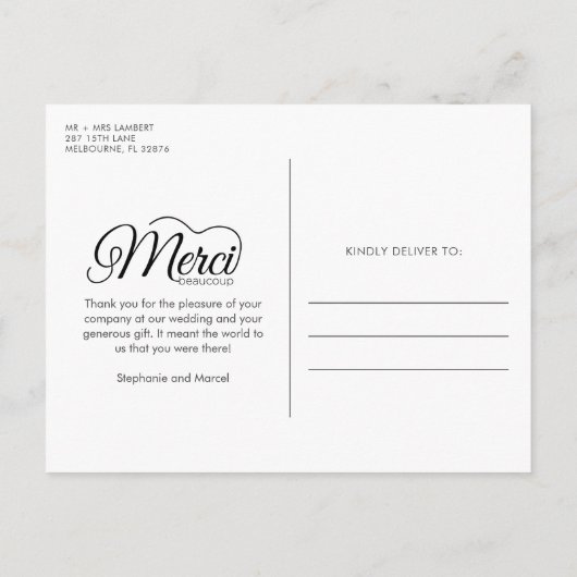 結婚の写真メルシービーコンサンキューカード インビテーションポストカード (裏面)