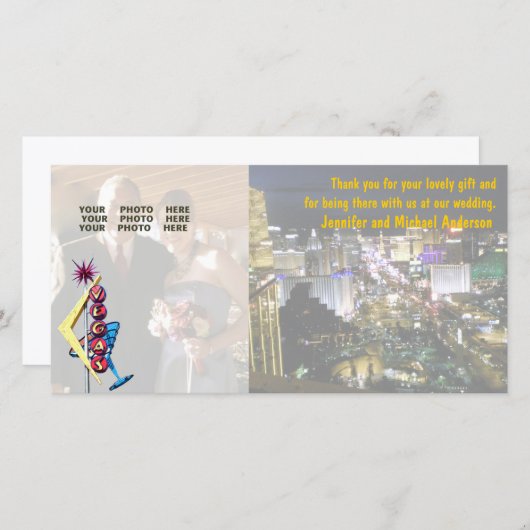 結婚の写真ラスベガスのネオンサインありがとう サンキューカード (正面/裏面)
