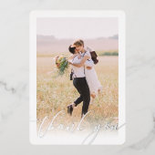 結婚の写真感謝していミニマモダンルオーバーレイ 箔招待状 (正面)