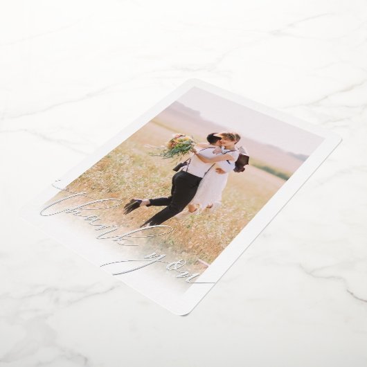 結婚の写真感謝していミニマモダンルオーバーレイ 箔招待状 (回転した状態)
