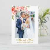 結婚の写真水の色サンゴフローラ金ゴールド サンキューカード (スタンド正面)