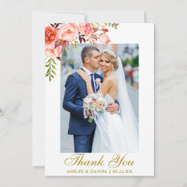 結婚の写真水の色サンゴフローラ金ゴールド サンキューカード
