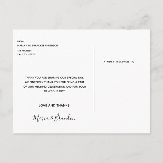 結婚の写真白黒スクリプ感謝していト ポストカード (裏面)