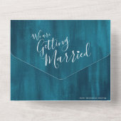 結婚の写真結婚ティール（緑がかった色）aqua rsvp文字 オールインワン招待状 (裏面)