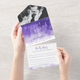結婚の写真結婚紫のrsvp文字 オールインワン招待状