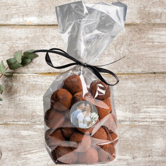 結婚の写真金ゴールドタイポグラフィありがとう ラウンドシール