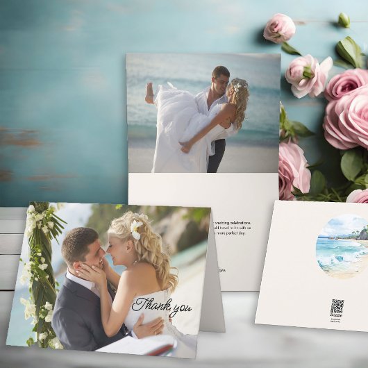 結婚の写真2写真ビーチをテーマ サンキューカード