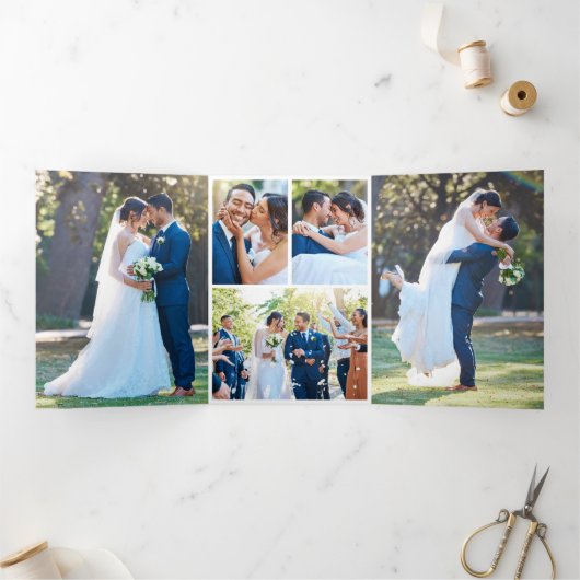 結婚の写真6枚のノスタルジックな書体 三つ折りカード (内部)