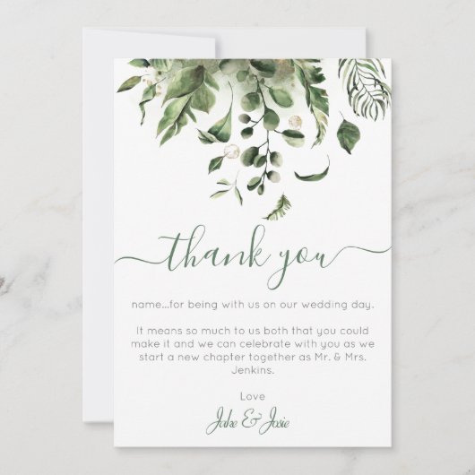 結婚の写真、グリーンハウス離れプラント結婚ズ サンキューカード (正面)