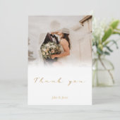 結婚の写真、白いグラデーション、金ゴールドス結婚クリプト サンキューカード (スタンド正面)
